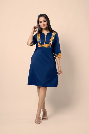 Patterned Contrast Detail Short Dress