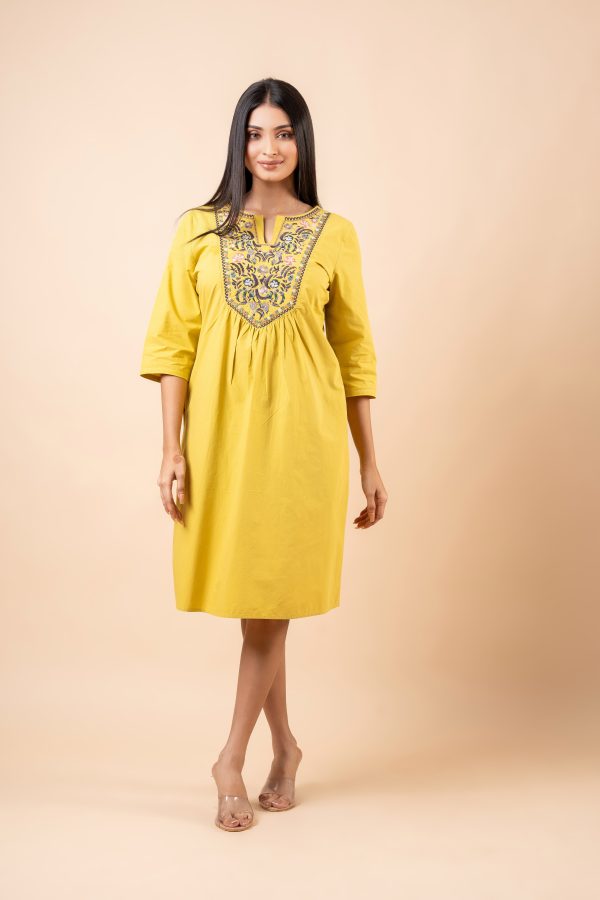 Yoke Floral Embroidered Short Dress - Image 3