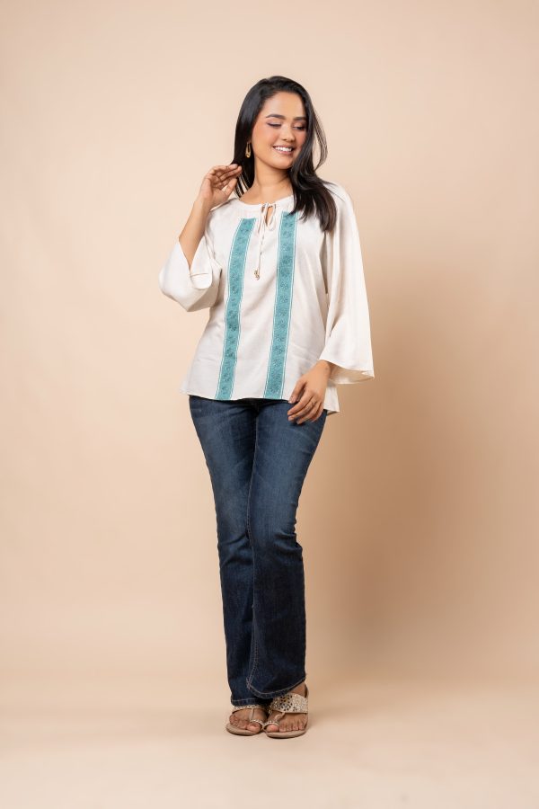 Front Tie-Up Detail Embroidered Blouse - Image 4