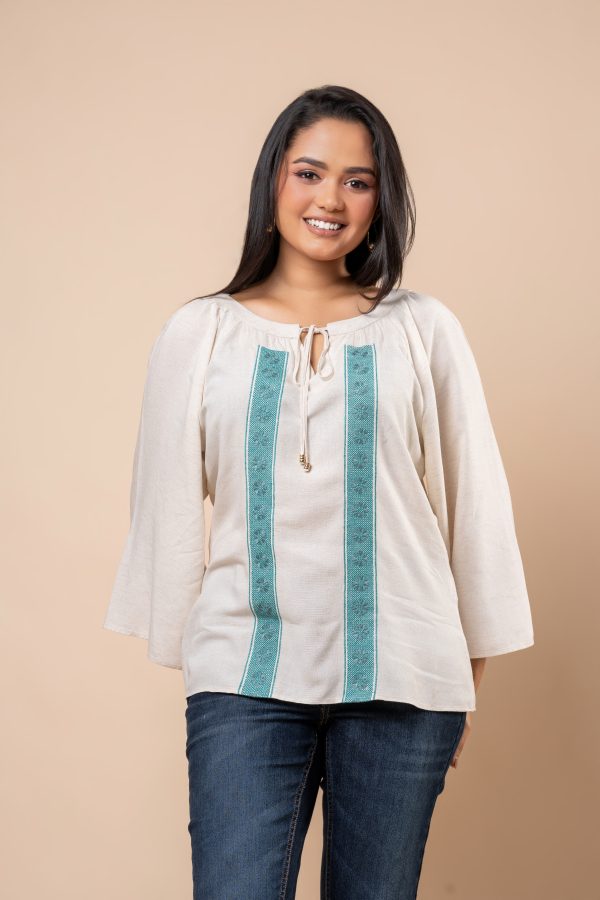 Front Tie-Up Detail Embroidered Blouse