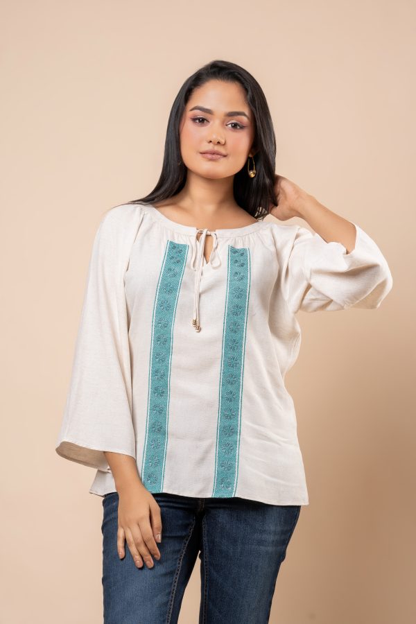Front Tie-Up Detail Embroidered Blouse - Image 3