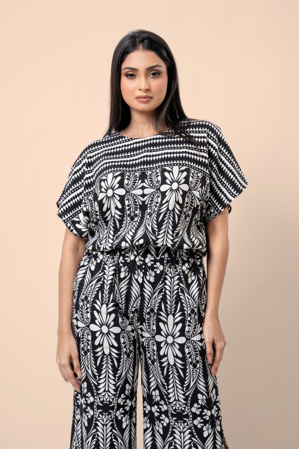 Geometric Floral Patterned Maggie Sleeve Top and Pants Set