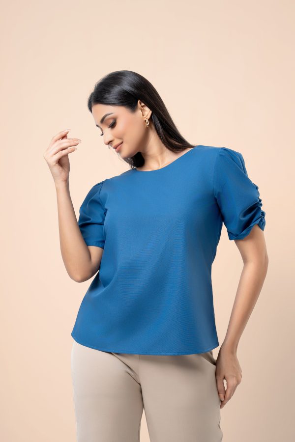 Gathered Sleeve Plain Top - Image 3