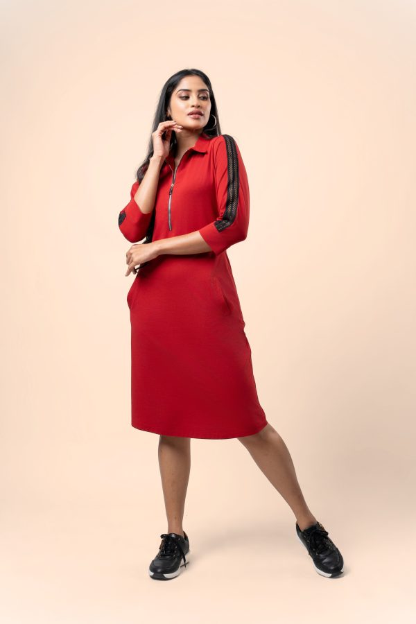 Colourblock Zipper Detail Polo Short Dress - Image 4