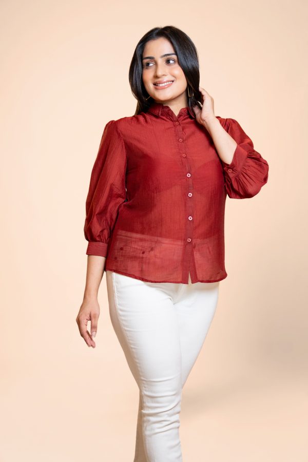 Puff Sleeve Button-Down Shirt Blouse - Image 2