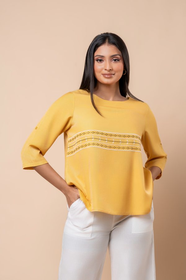 Geometric Embroidery Detail Blouse - Image 2