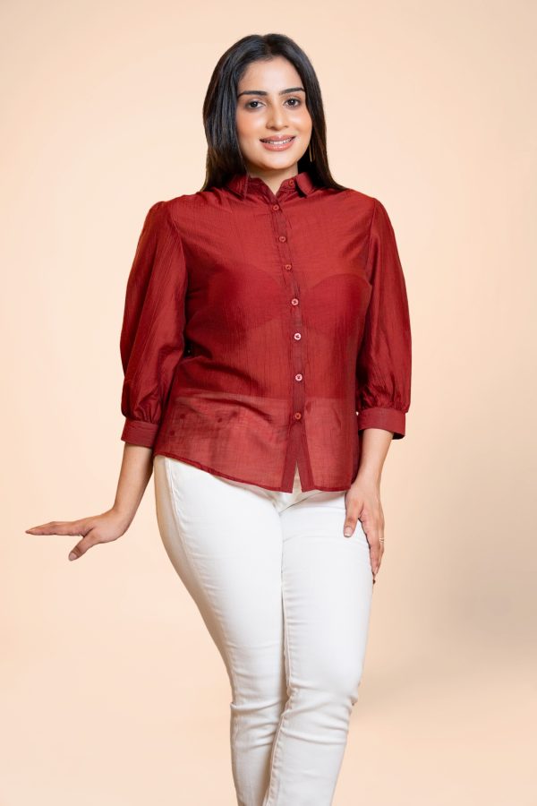 Puff Sleeve Button-Down Shirt Blouse - Image 3