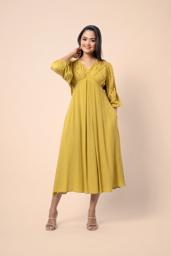 Embroidery Puff Sleeve Midi Dress - Image 2