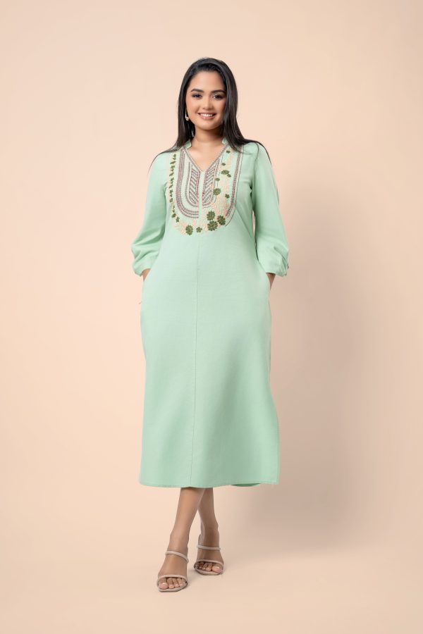 Floral Embroidery Twisted Sleeve Midi Dress - Image 3