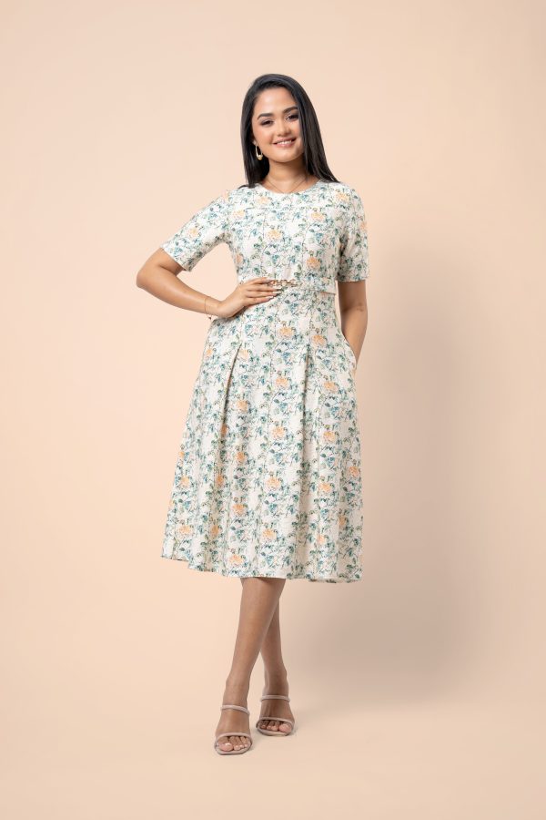 Floral Patterned Front Buckle Detail Midi Dress - Image 4