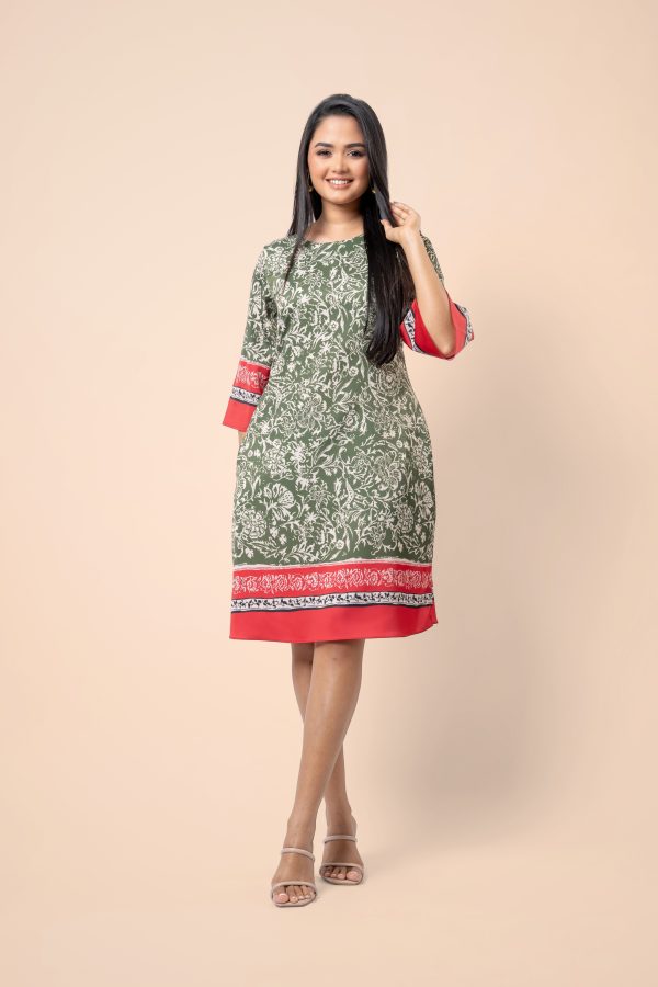 Floral Contrast Border Patterned Short Dress - Image 4