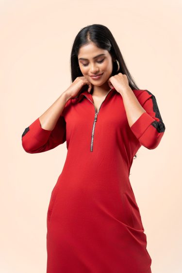 Colourblock Zipper Detail Polo Short Dress
