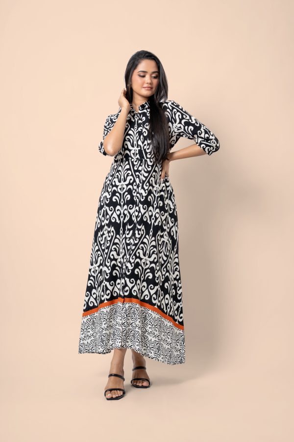 Damask Patterned Maxi Shirt Dress - Image 4