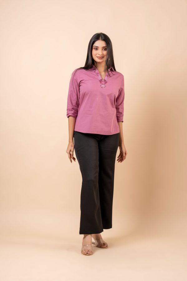 Embroidery Detail Collared Blouse - Image 5