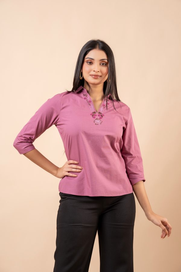 Embroidery Detail Collared Blouse - Image 3