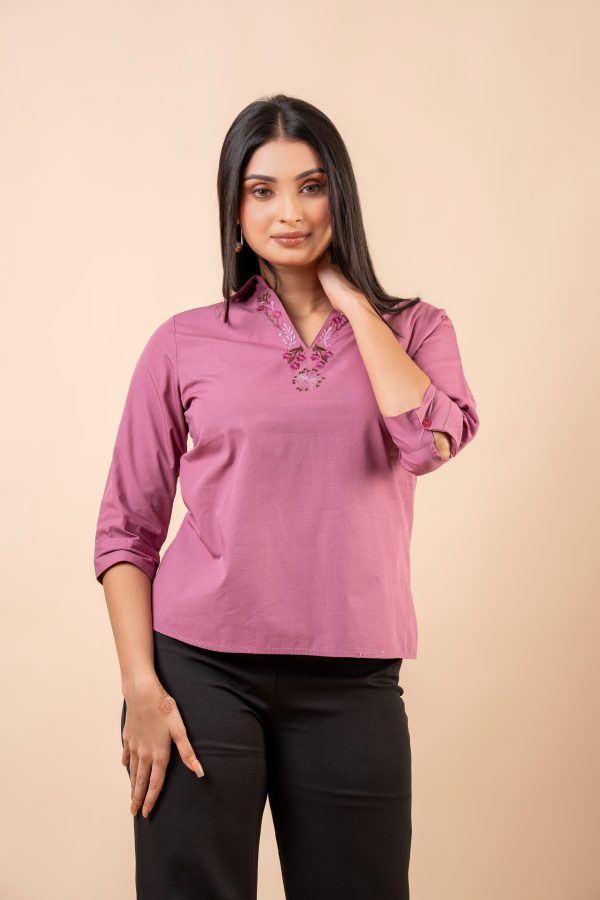 Embroidery Detail Collared Blouse - Image 2