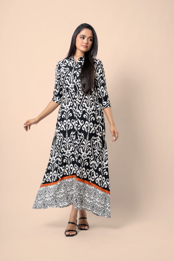 Damask Patterned Maxi Shirt Dress - Image 5