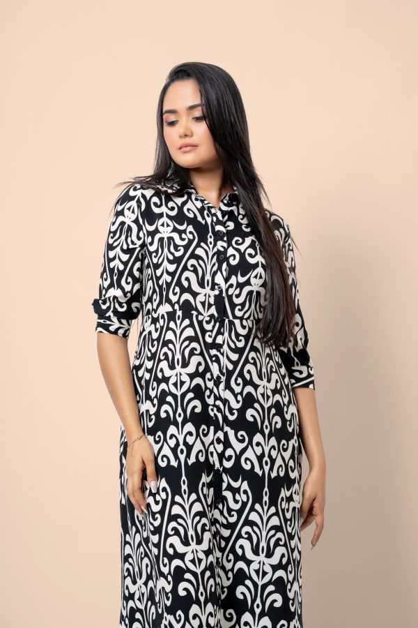 Damask Patterned Maxi Shirt Dress - Image 3