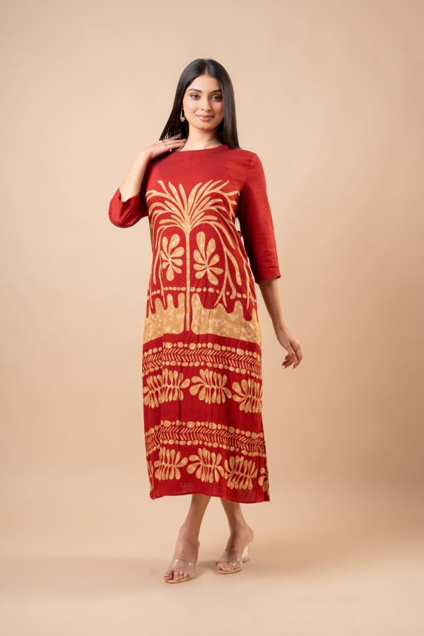 Abstract Botanical Patterned Midi Dress - Image 4
