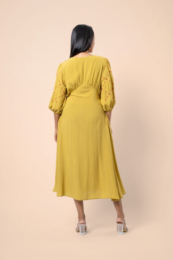 Embroidery Puff Sleeve Midi Dress - Image 5
