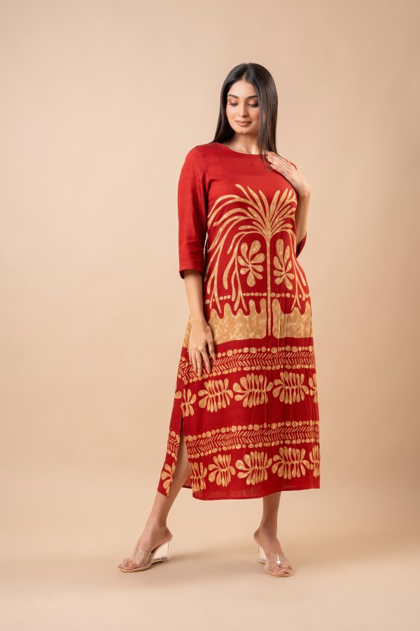 Abstract Botanical Patterned Midi Dress - Image 3
