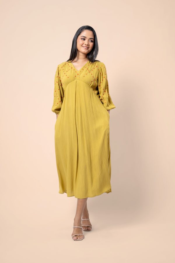 Embroidery Puff Sleeve Midi Dress - Image 4
