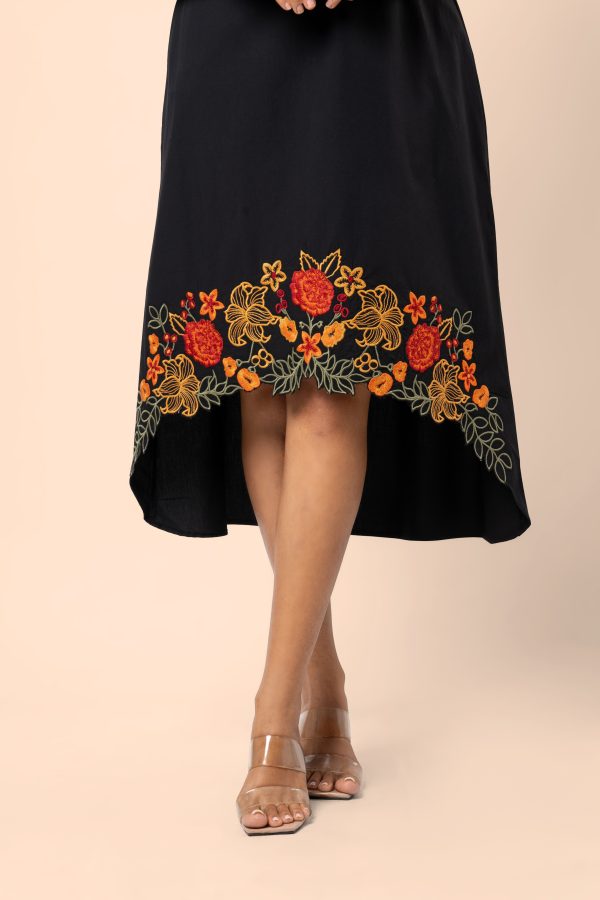 Floral Cut Embroidery Detail High-Low Hem Midi Dress - Image 5