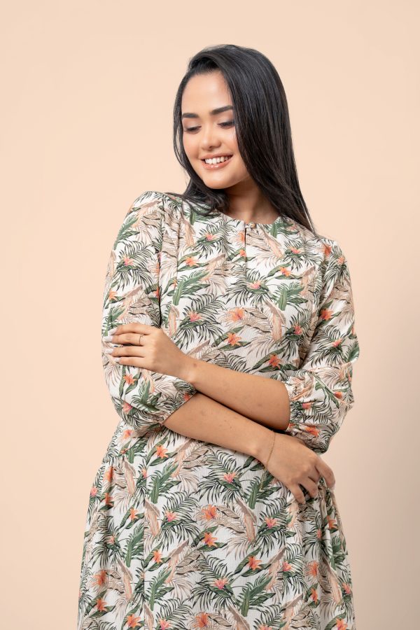 Tropical Patterned Notch Neck Detail Short Dress - Image 2