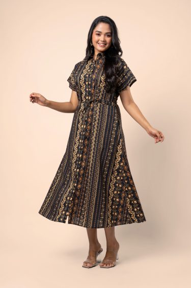 Floral Patterned Button-Down Midi Dress