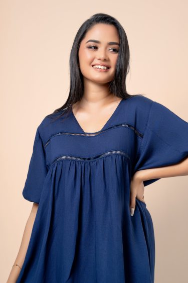 Baggy Sleeve Lace Detailed Oversized Short Dress