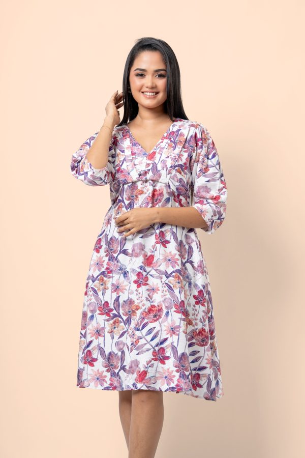 Floral Patterned Twisted Pleat Detail Short Dress