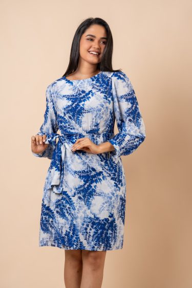Long Sleeve Pleated Overlapping Short Dress