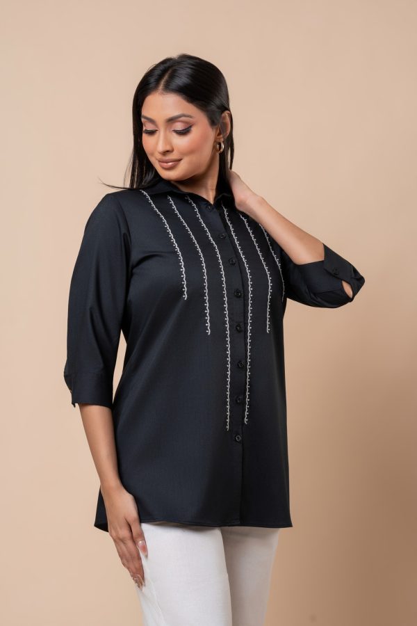 Embroidered Button-Down Shirt Blouse - Image 2