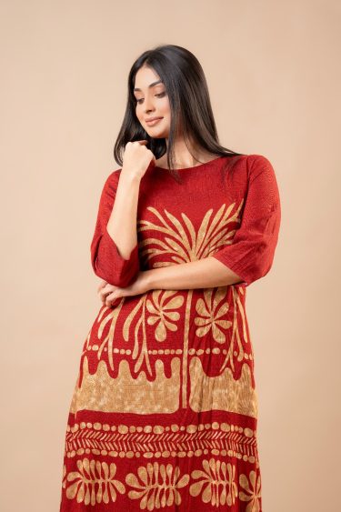 Abstract Botanical Patterned Midi Dress