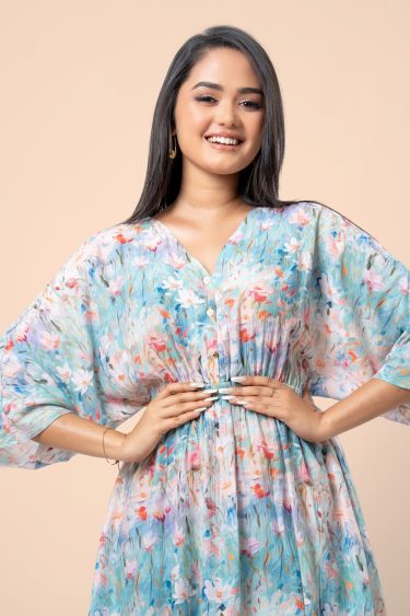 Waist Gather Detail Maggie Sleeve Short Dress