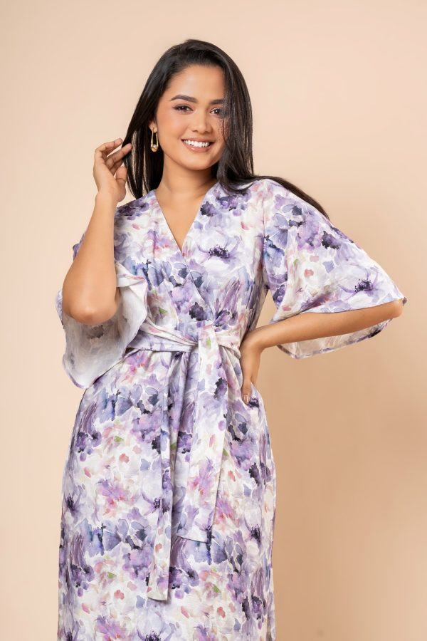 Tie-Up V-Neck Midi Dress With Side Slit