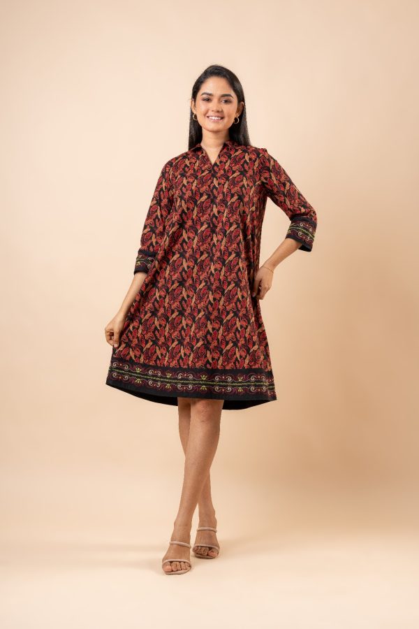 Contrast Embroidery Detail Collared Short Dress - Image 4