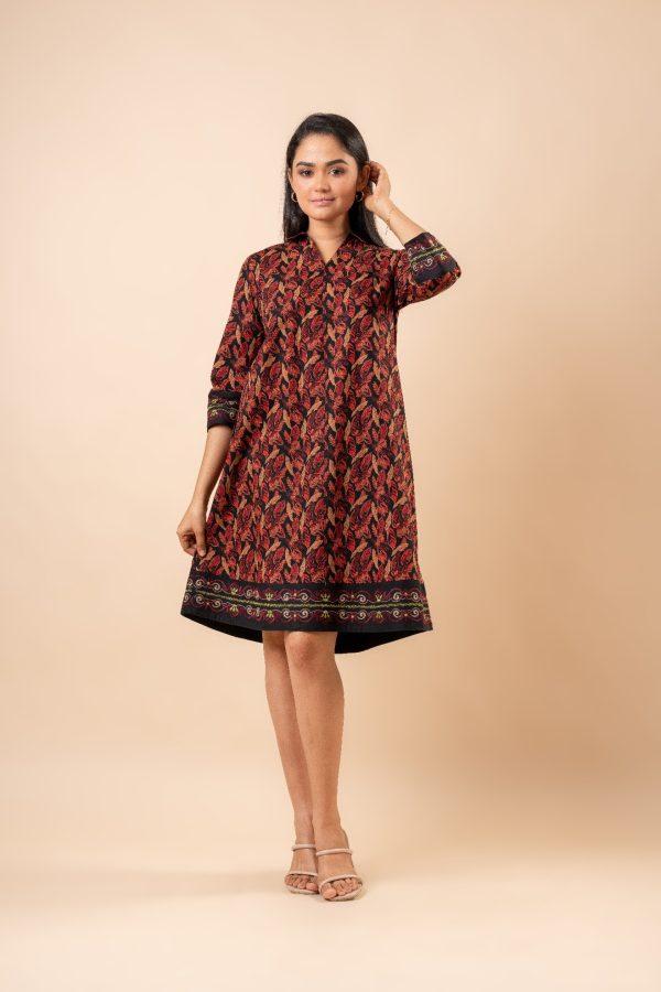 Contrast Embroidery Detail Collared Short Dress - Image 3