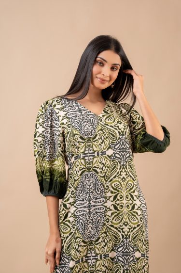 Ikat Patterned Border Detailed Maxi Dress