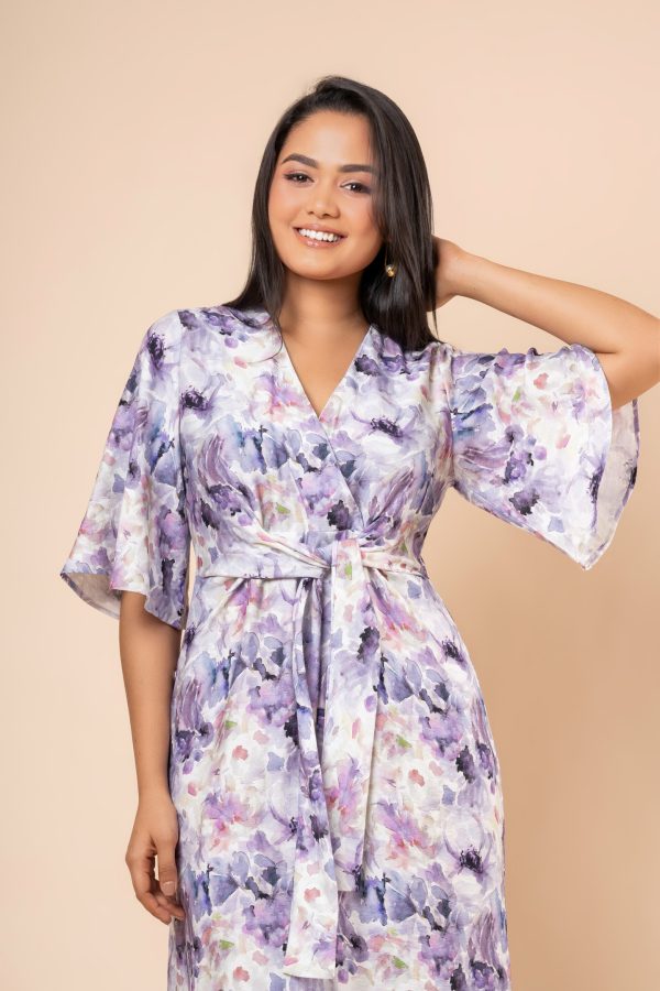 Tie-Up V-Neck Midi Dress With Side Slit - Image 2