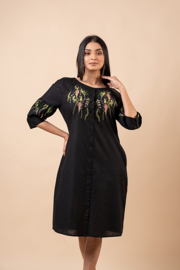Floral Embroidery Detail Button-Down Short Dress - Image 2