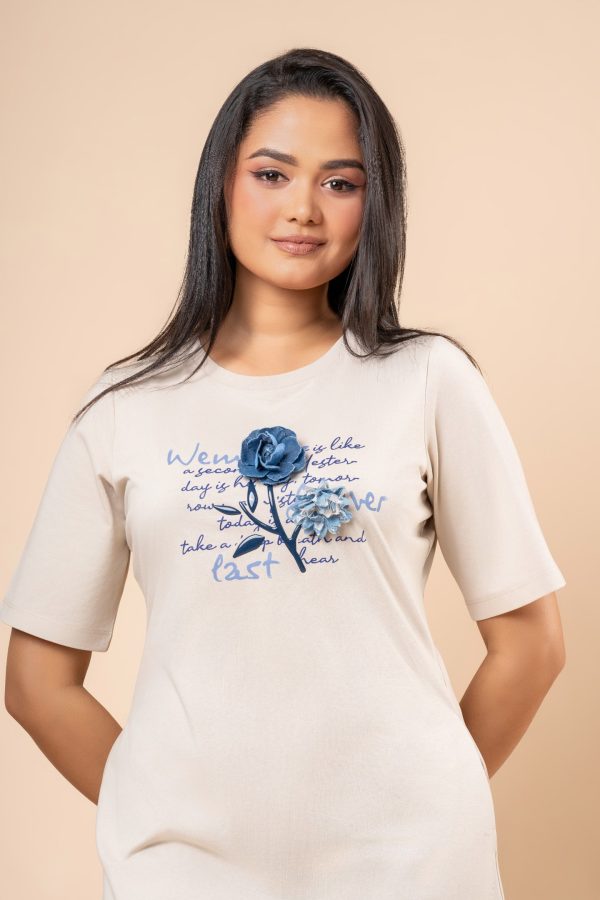 Flower Embellishment Detail Short T-Shirt Dress - Image 3