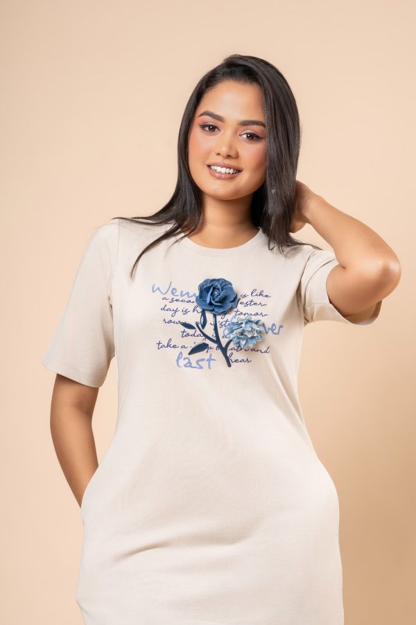 Flower Embellishment Detail Short T-Shirt Dress - Image 7