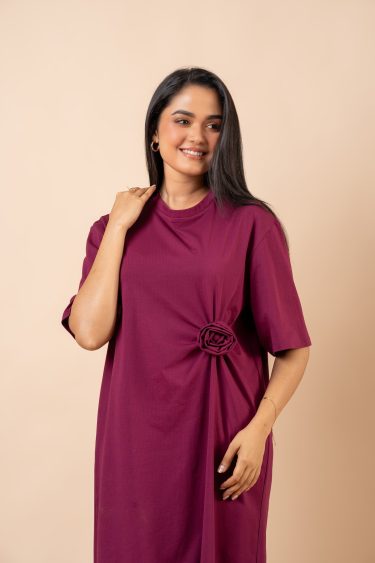 Three-Dimensional Floral T-Shirt Midi Dress