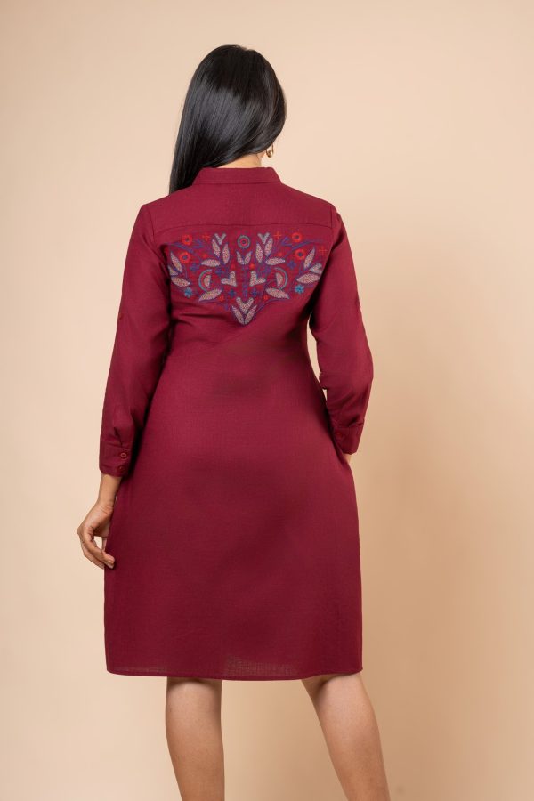 Geometric Embroidery Detail Short Shirt Dress - Image 5