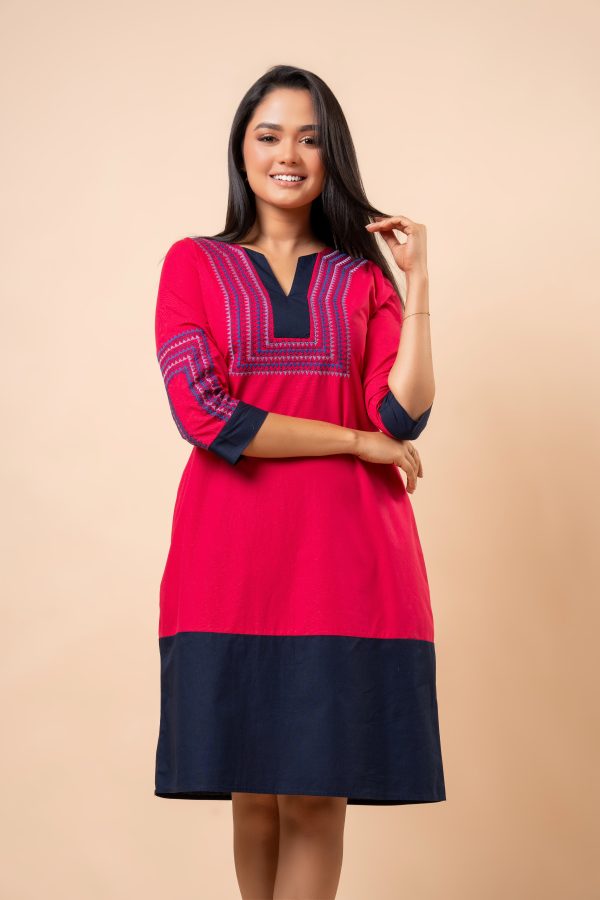 Embroidered Two-Tone Short Dress - Image 3