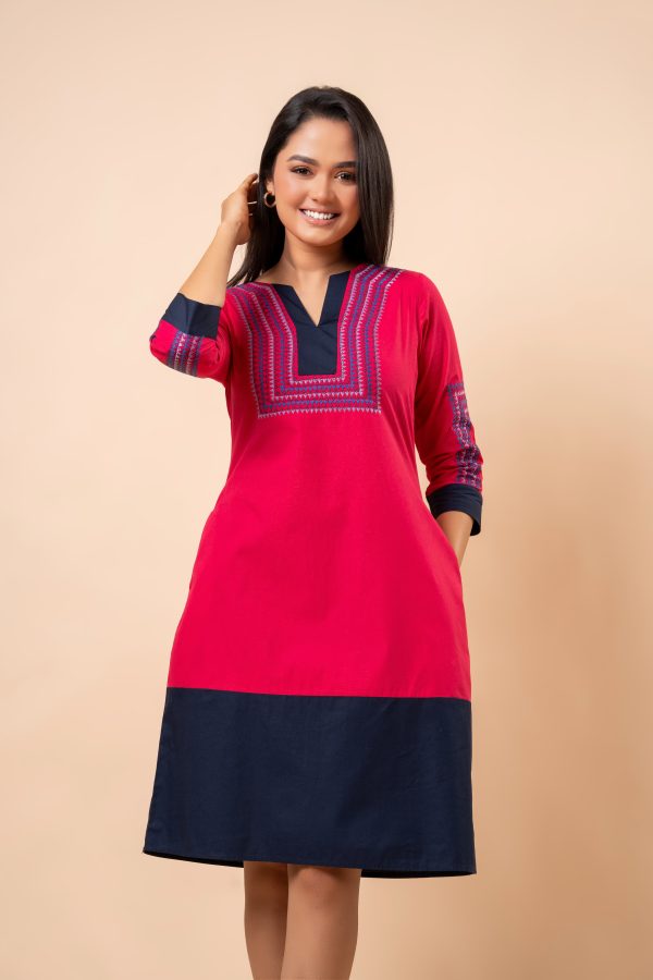 Embroidered Two-Tone Short Dress - Image 2