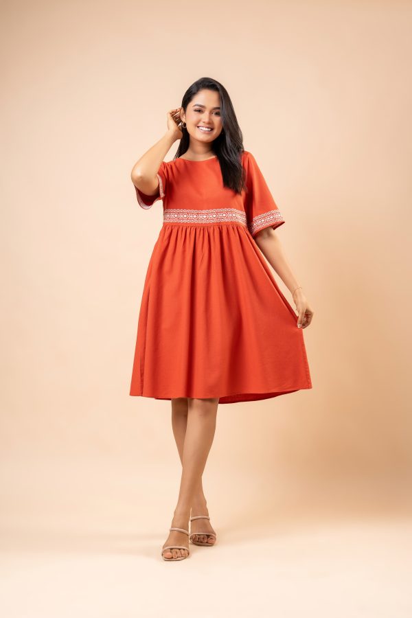 Embroidery Detail Flared Short Dress - Image 3