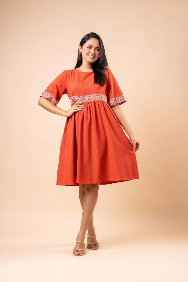Embroidery Detail Flared Short Dress - Image 4