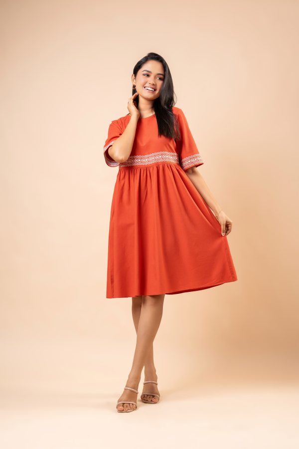Embroidery Detail Flared Short Dress - Image 5